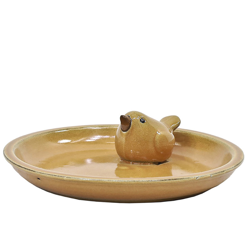 Bain d'oiseau en céramique émaillée ocre Ø 21,5 x 3 cm