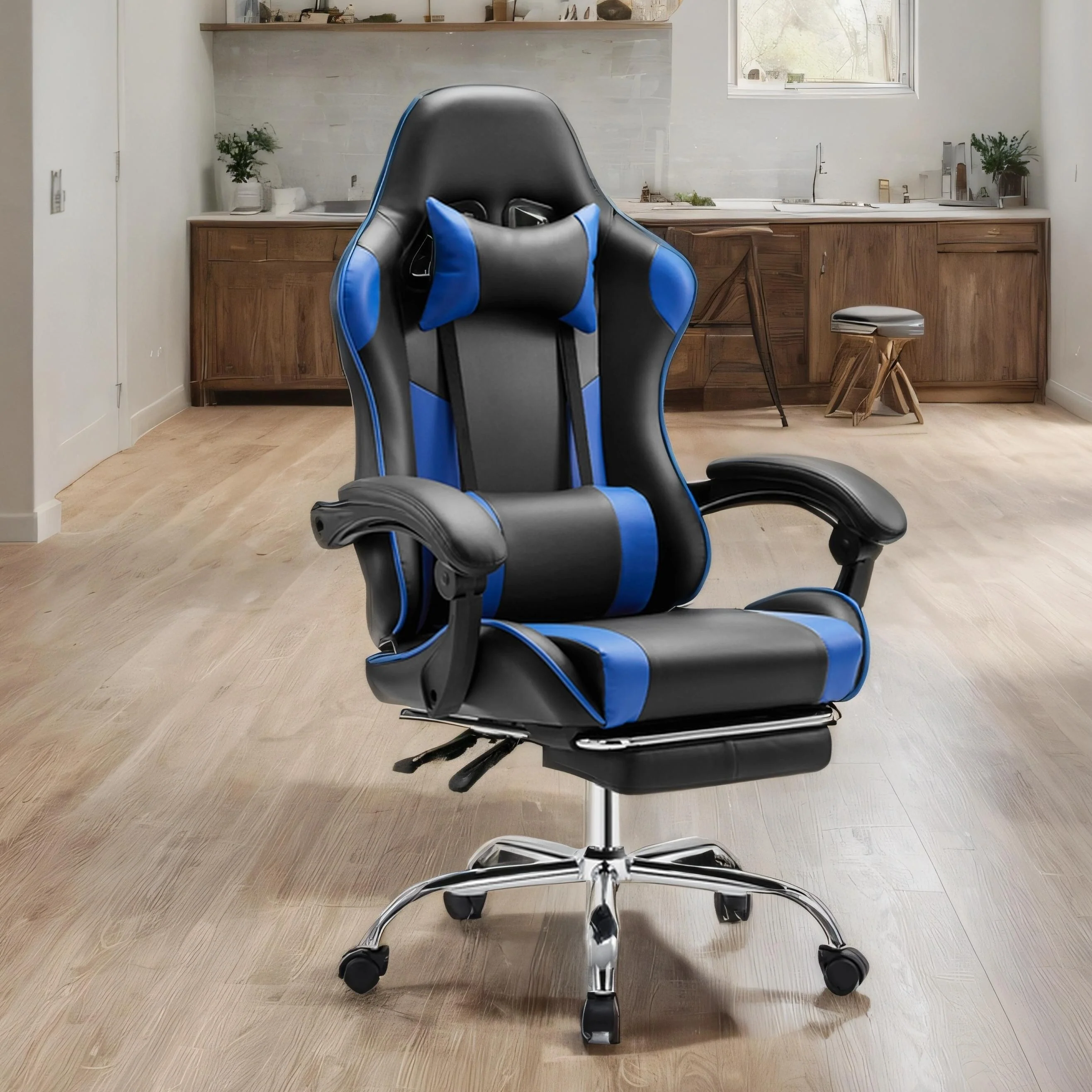 Ergonomic Swivel Game Chair with Footrest,Lumbar Support and Headrest