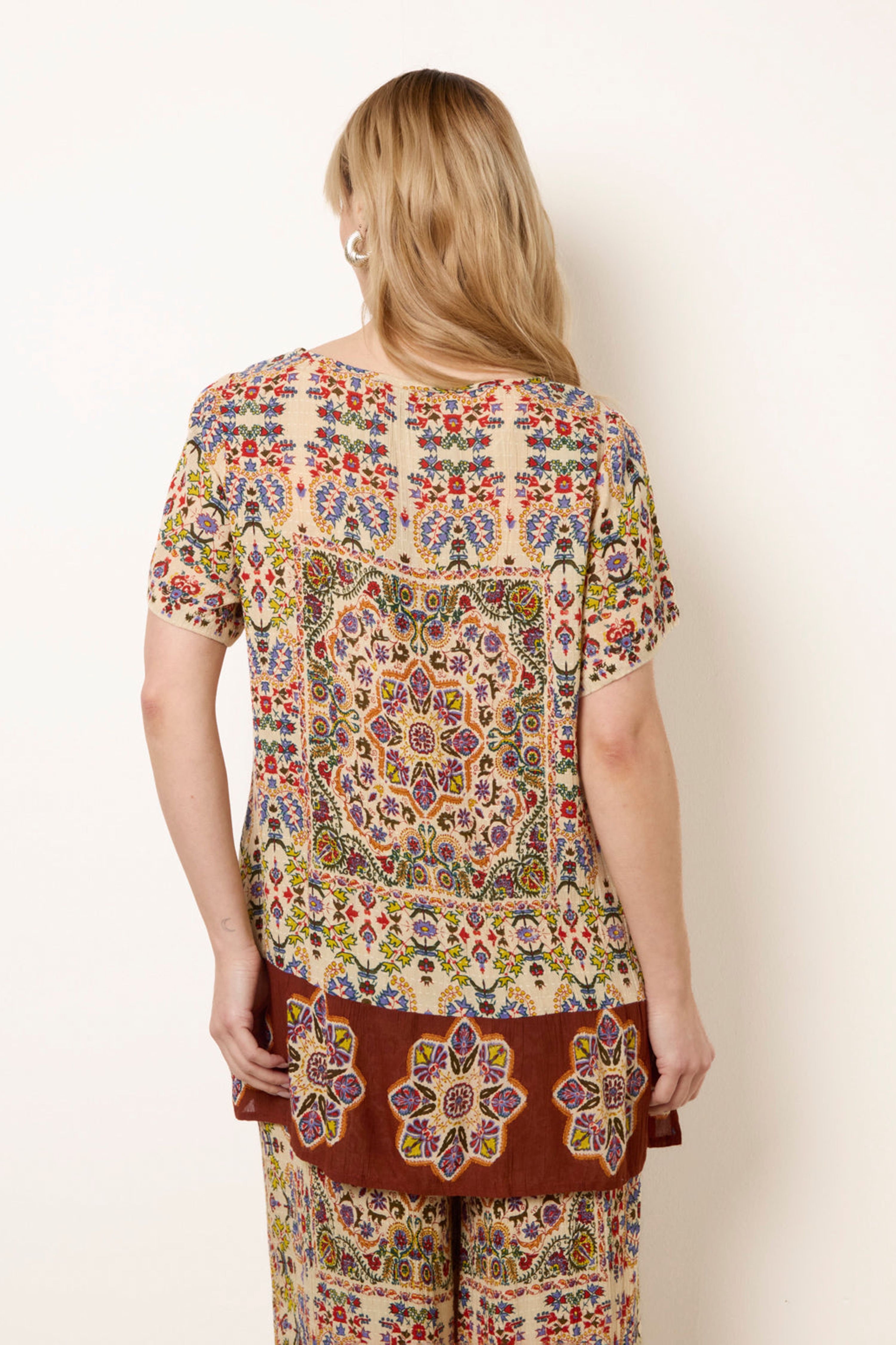 Blue Vanilla Multi Paisley Print Embellished Tie Front Top