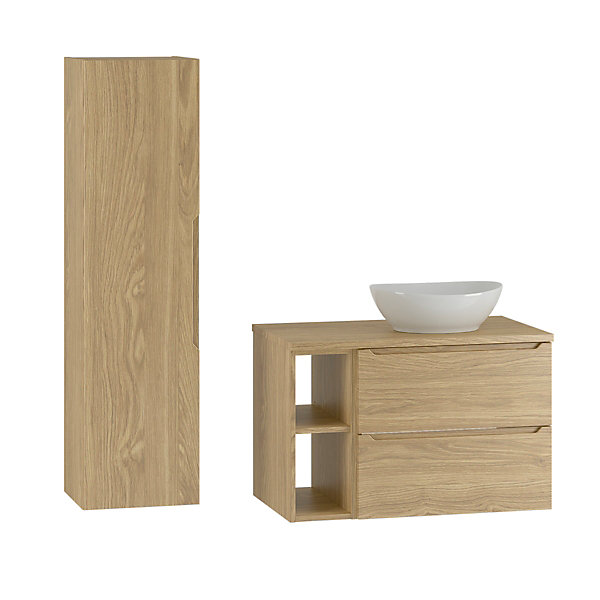 Ensemble meuble simple vasque 80cm 2 niches et colonne Viggo Bois