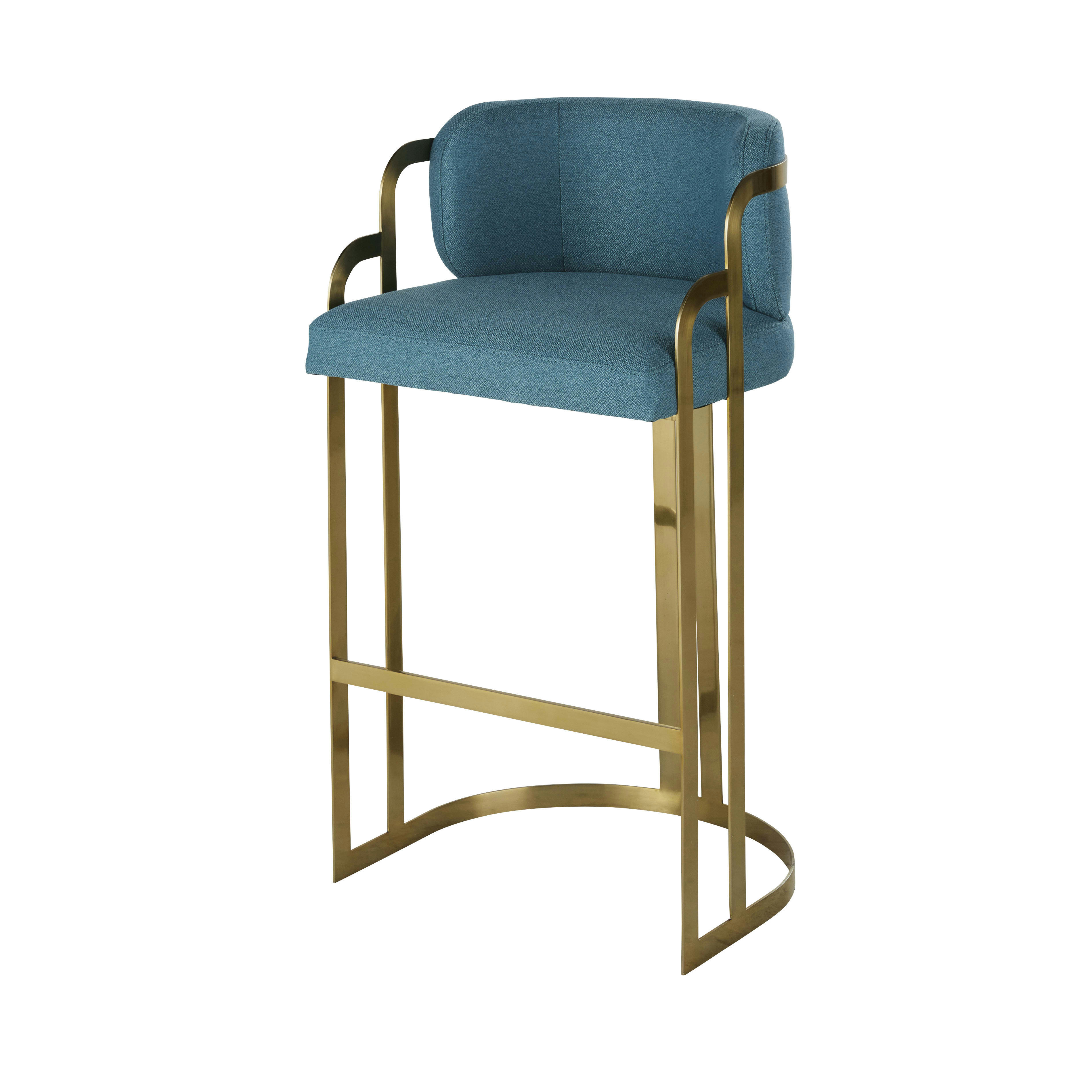 Bling Business - Fauteuil de bar professionnel bleu-vert et doré H81