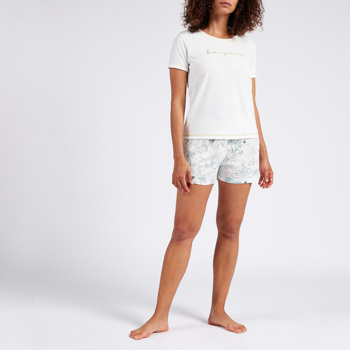 Pyjashort en coton et modal Gravure