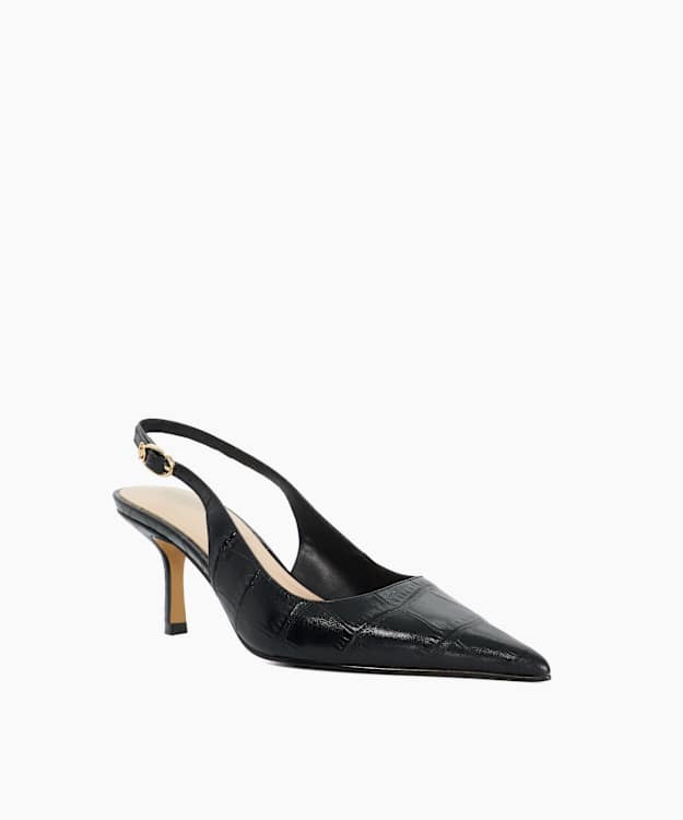 Celise Black - Croc-Embossed Slingback Court Shoes