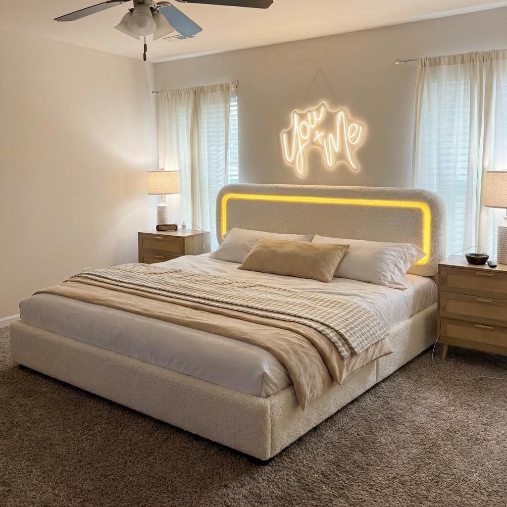 Cloud Bed Frame King,Soft King Size Bed Frame and Headboard,Boucle Upholstered King Platform Bed Frame,Anti-Collision Round Corners,No Box Spring Needed,Modern,Beige