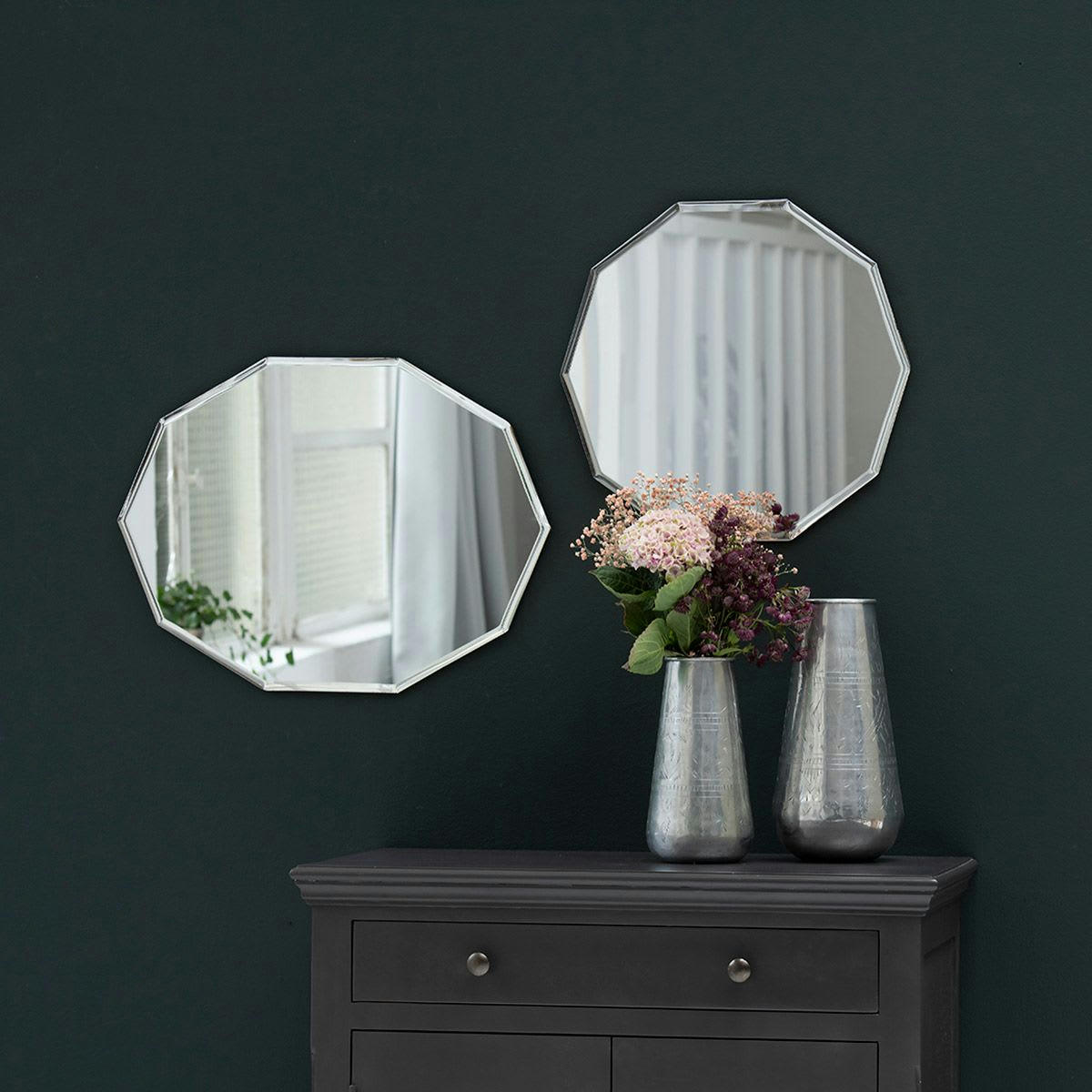 - Miroir décagonal ovale biseauté blanc 44x59