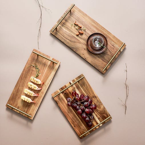 SOGA Brown Rectangle Acacia Wooden Serving Tray Board 30cm
