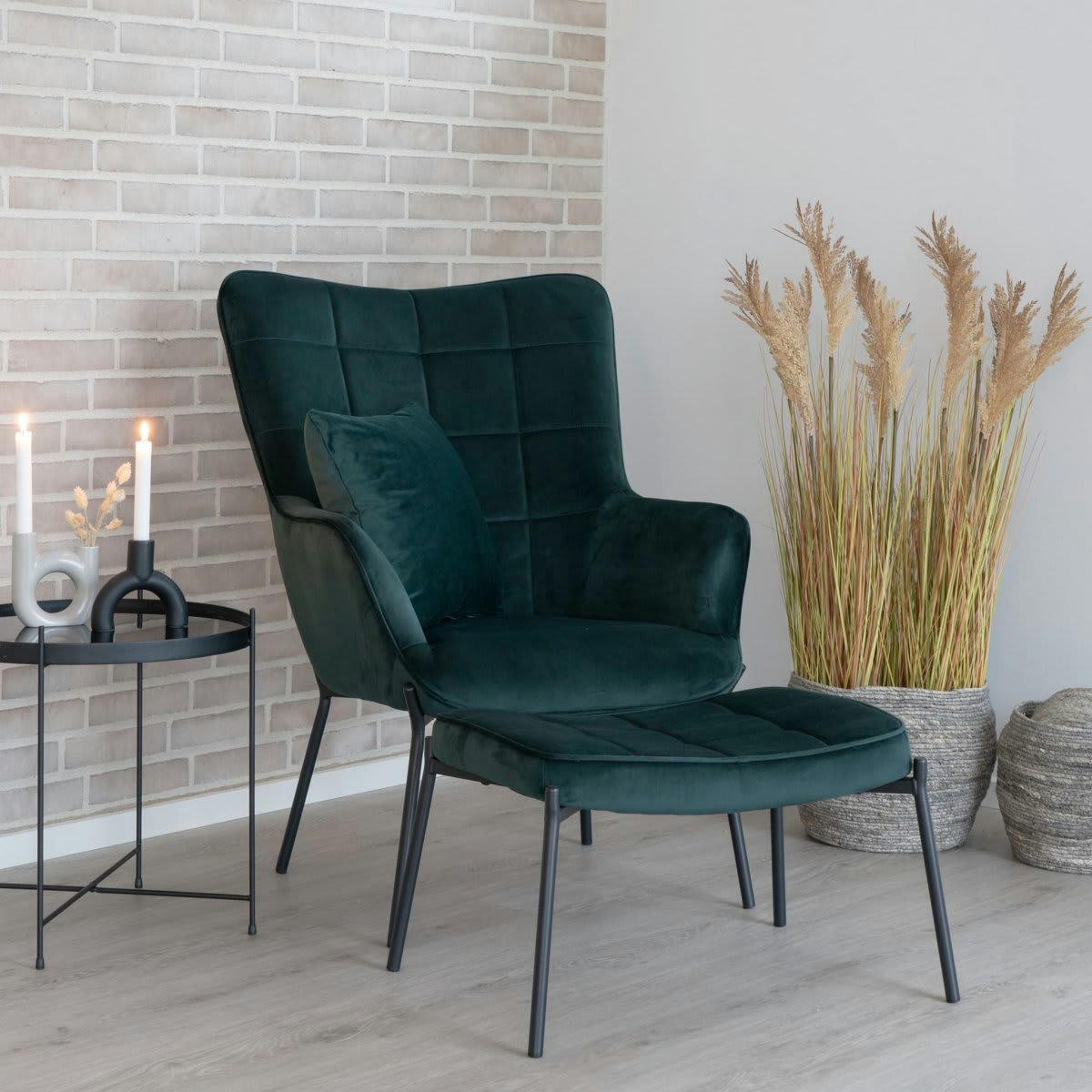 NIETO - Repose-pieds en velours vert pieds métal noir vert