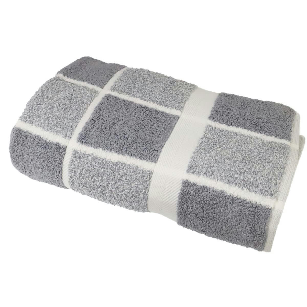DRAP DE BAIN CELESTE - Drap de bain éponge carreaux en coton gris 100x150 cm