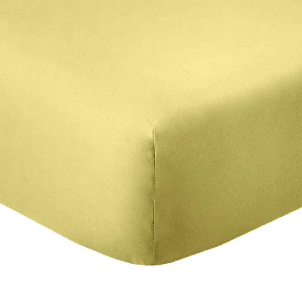 - Drap housse 2 places coton jaune doré 180x200 cm