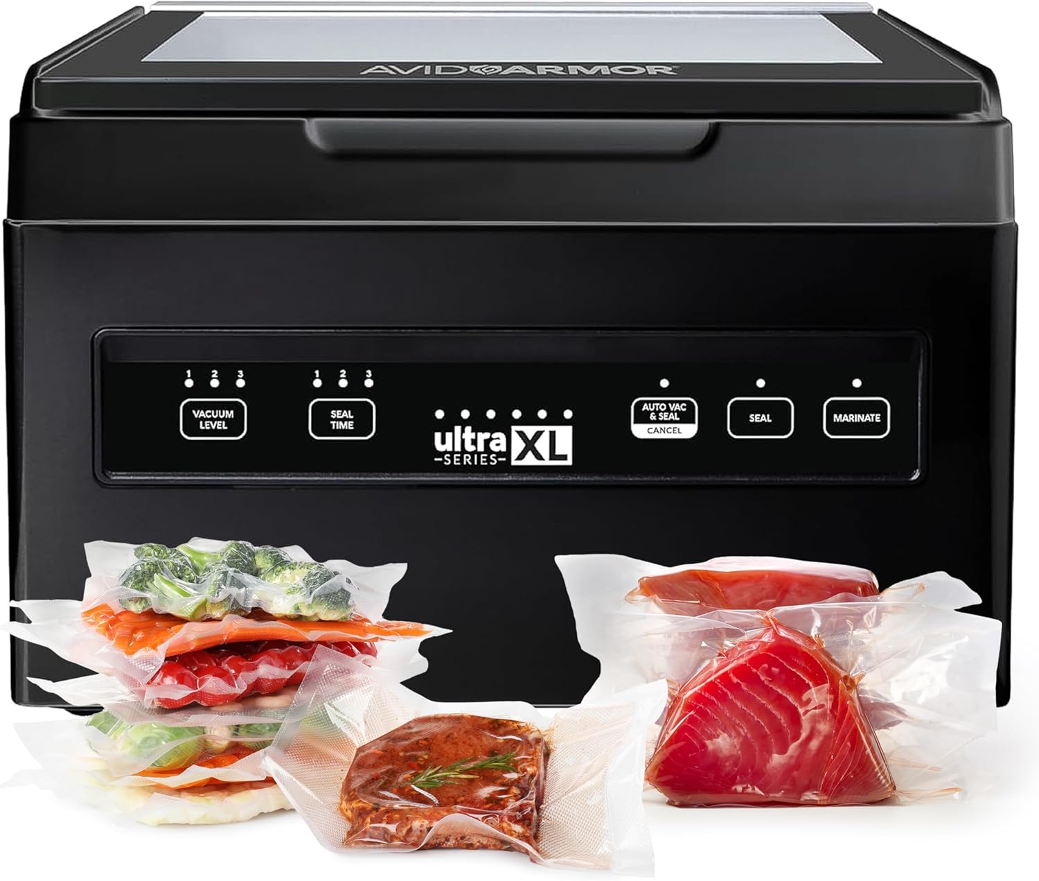 Avid Armor Chamber Vacuum Sealer Machine USVXL Ultra Series 11.5 Seal Bar for Liquid-Rich Wet Foods, Cooking Sous Vide, Infusions. LARGER Size Chamber Sealer Black Color Great for the Countertop