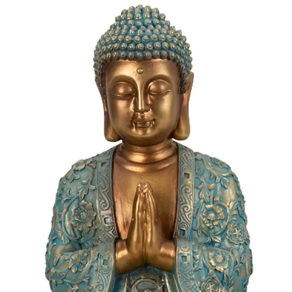 Boeddha beeld Shaman - kunststeen - goud/jade - 28 x 41 cm