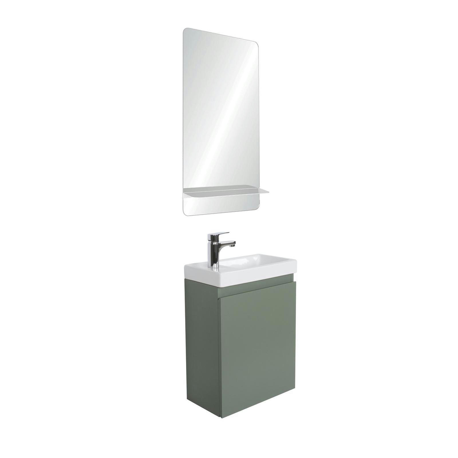 LISA - Meuble lave-mains  vert + robinet chromé + miroir rectangulaire