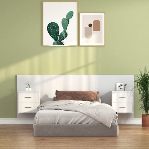 NNEVL Bed Headboard with Cabinets White Engineered Wood