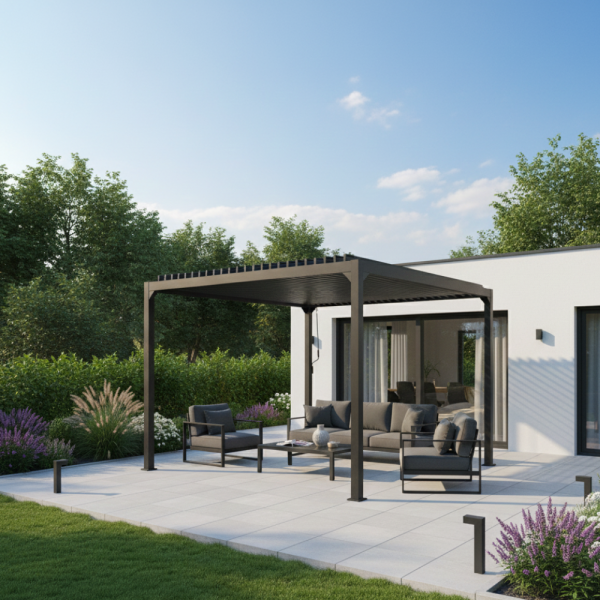 Pergola aluminiowa ze stalowym dachem 3x4x2,3m antracytowa
