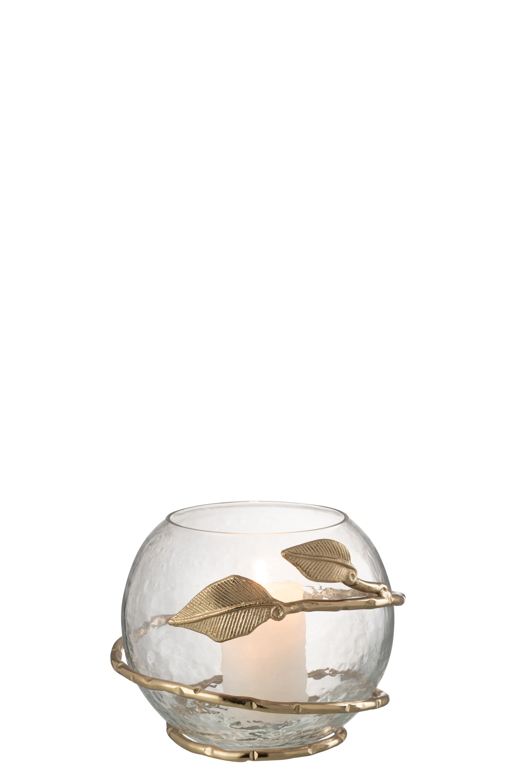 J-Line vaas Blad Schaal - glas/ijzer -transparant/goud - Ø 10 cm