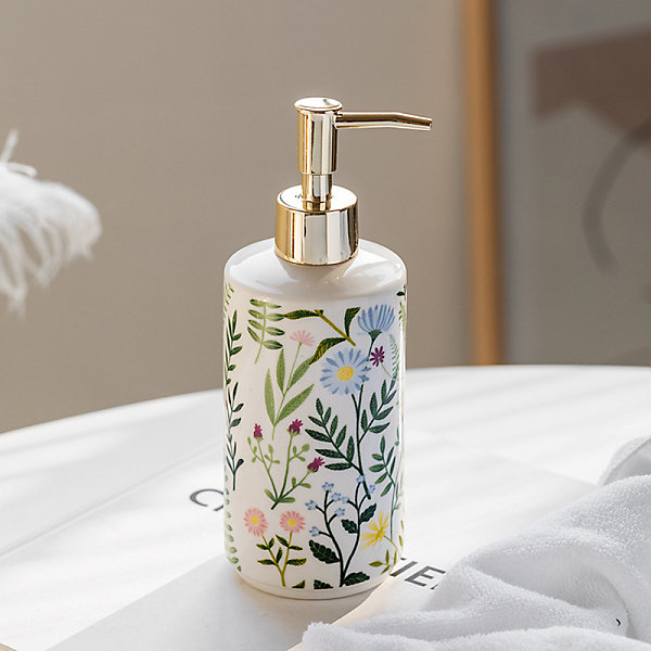 Distributeur de savon liquide en céramique de style campagnard moderne, pour une décoration de salle de bain élégante (blanc)
