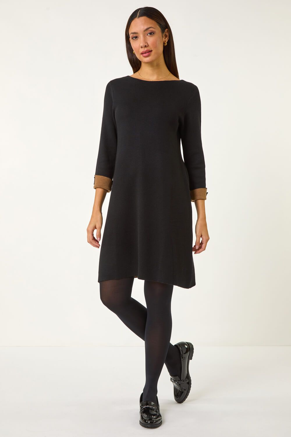 Roman Contrast Sleeve Knitted Shift Dress