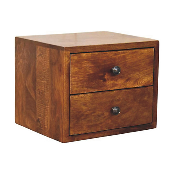 Artisan Furniture Bois massif Solis châtaignier table de chevet à fixation murale, 2 tiroirs, marron foncé