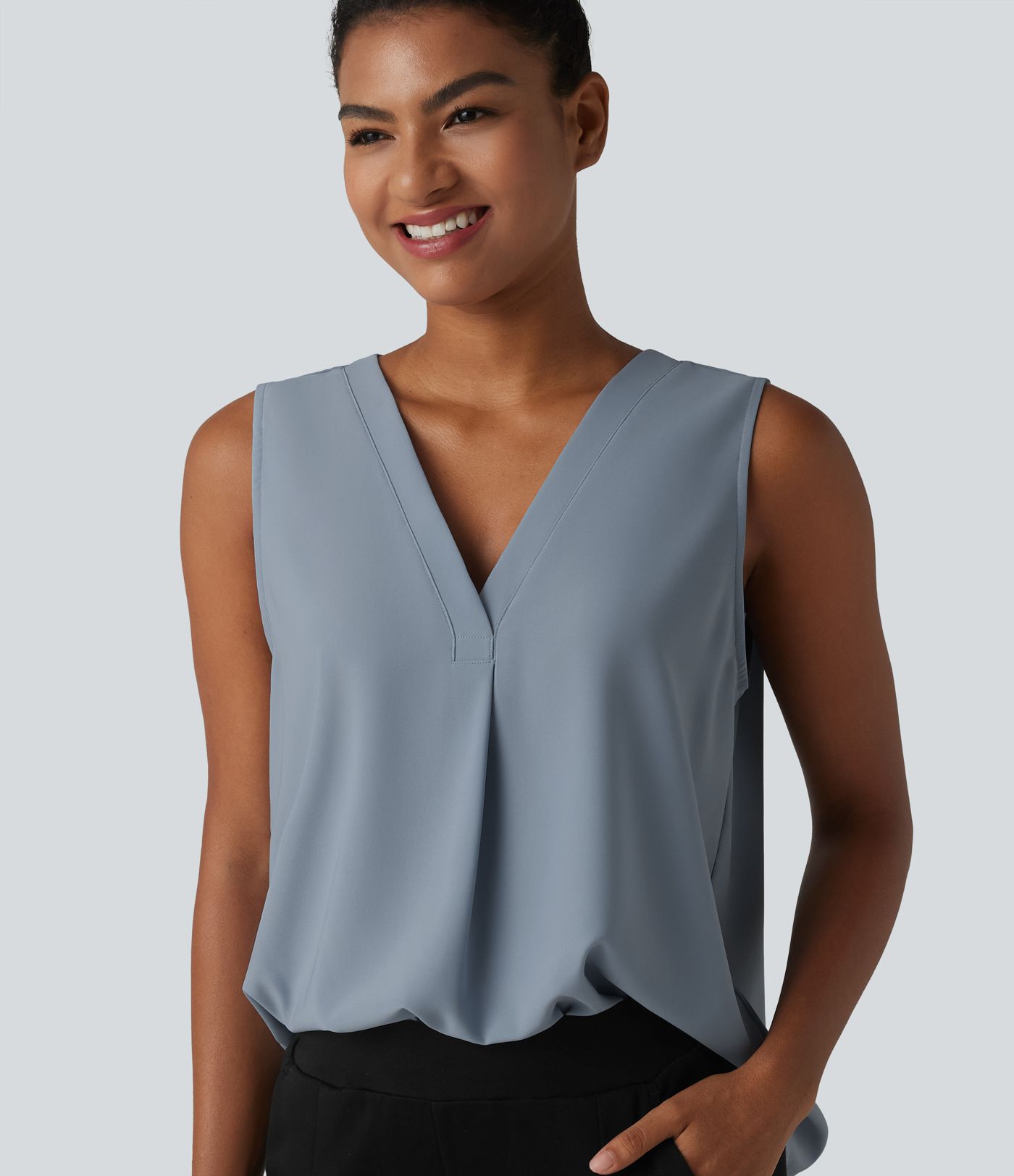 Blouse esprit bureau oversize défroissage facile, sans manches et col V