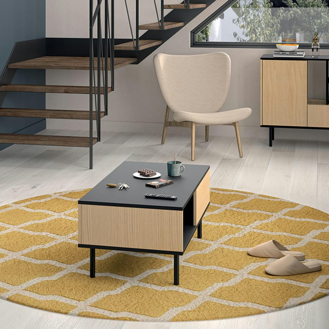 LORD - Table basse effet bois chêne clair et noir