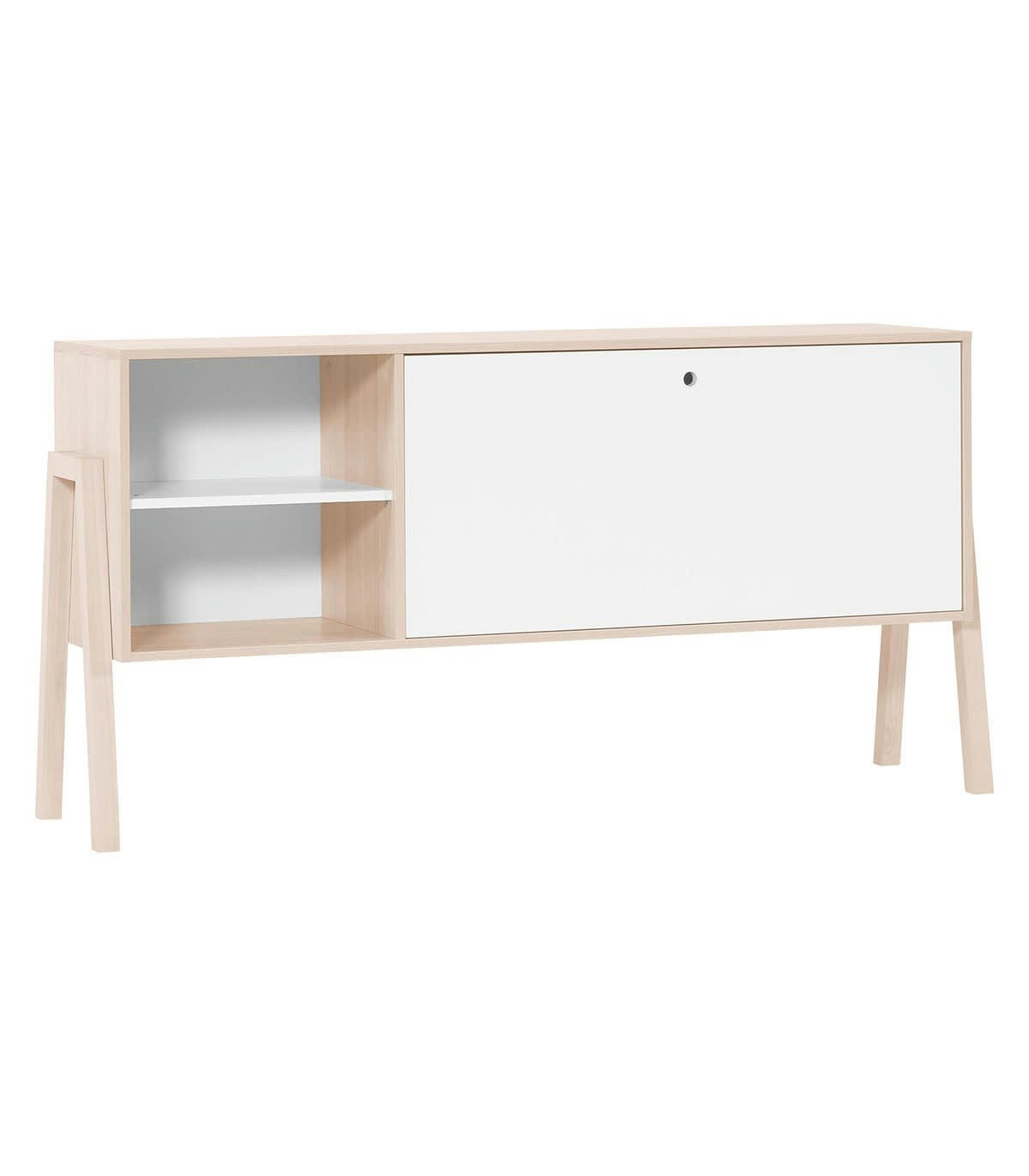 SPOT - Buffet 1 porte rabattable et 2 niches - Blanc et beige