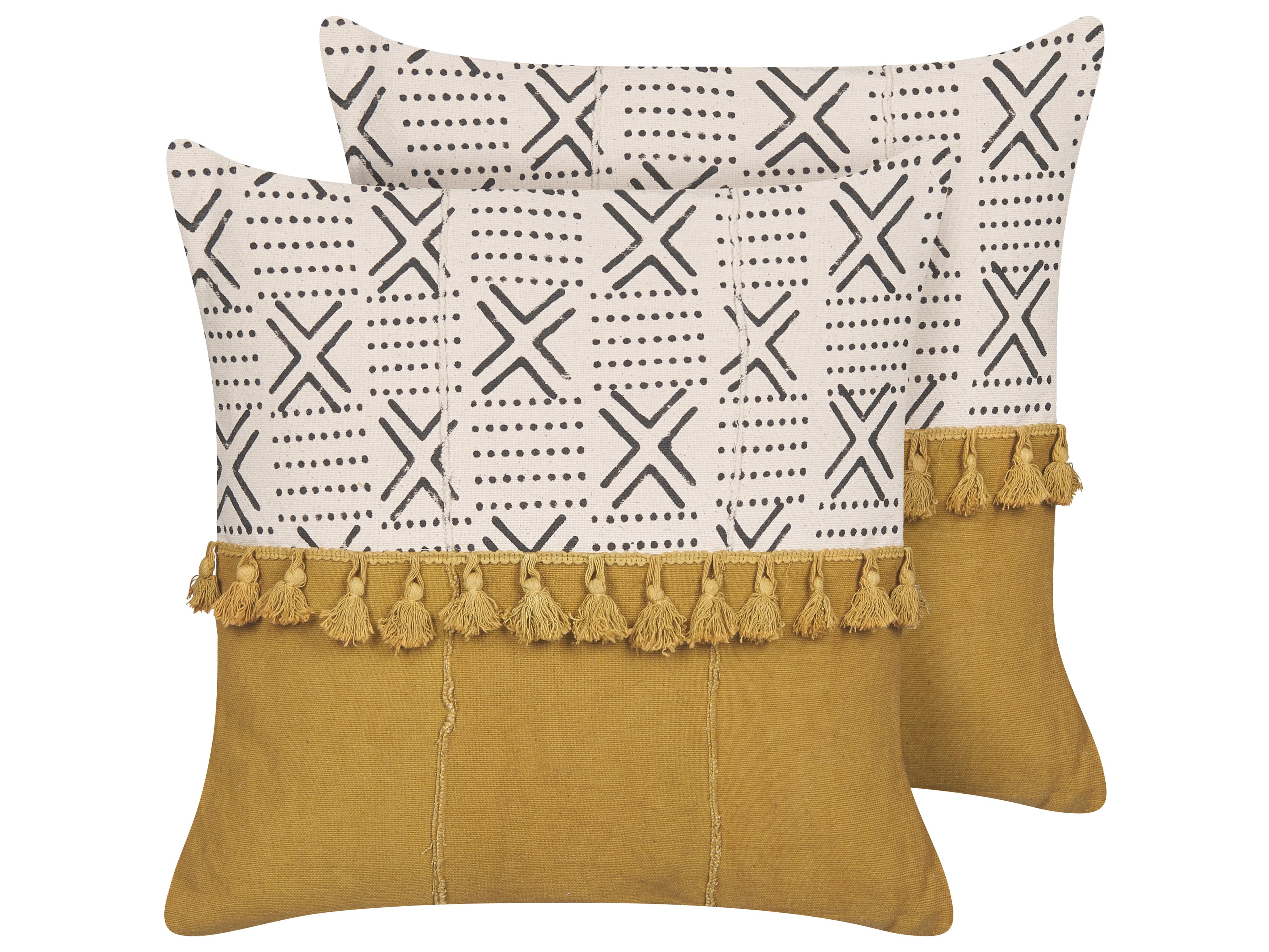 Throw Cushion WOODI Cotton 45 x 45 cm Yellow Geometric Pattern