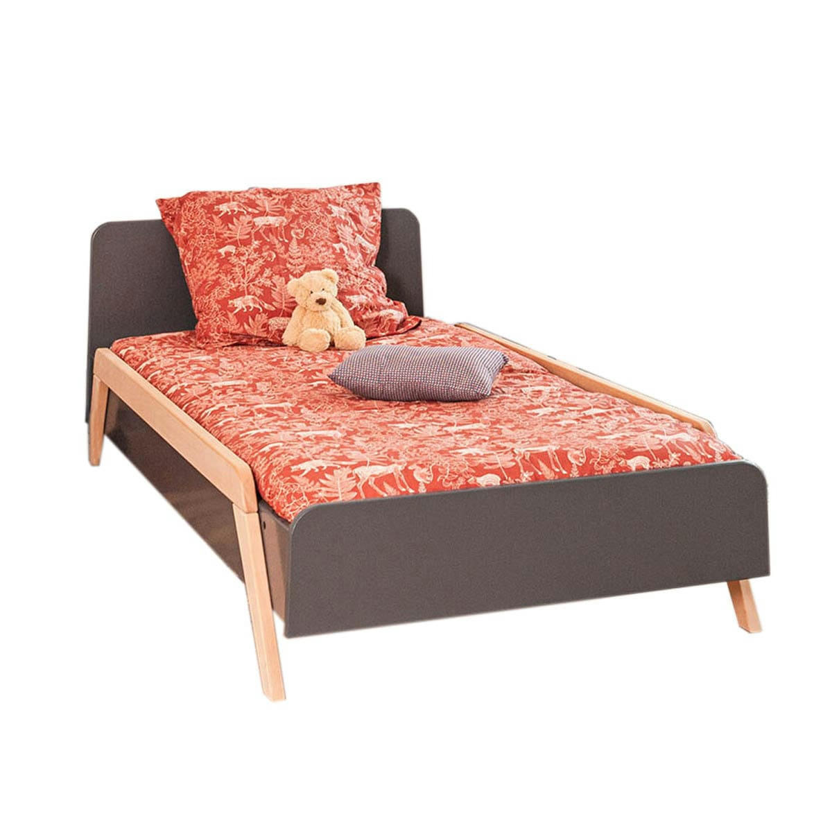 PIXIA - Lit enfant avec barrières 90x190 cm bois massif gris et bois