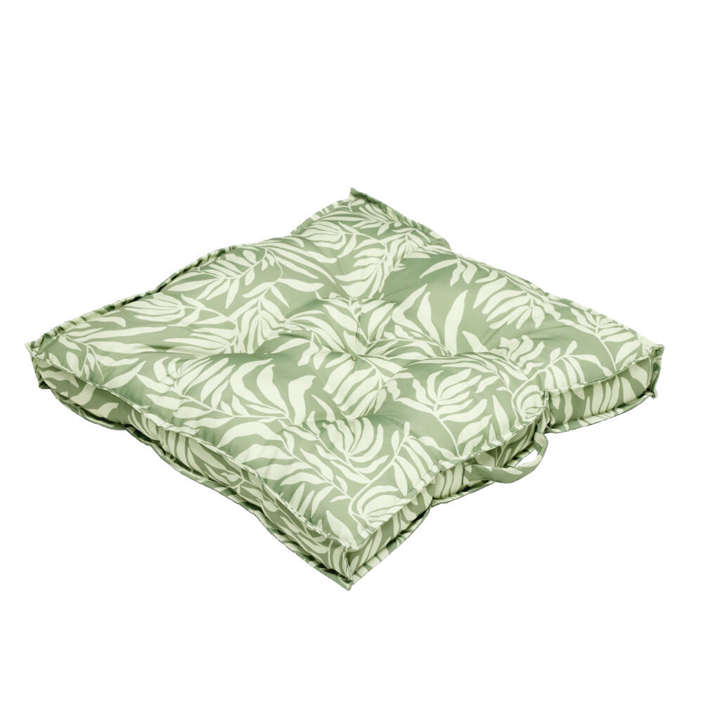 Coussin dossier format palette motif feuillage vert et beige 60x60xH8cm