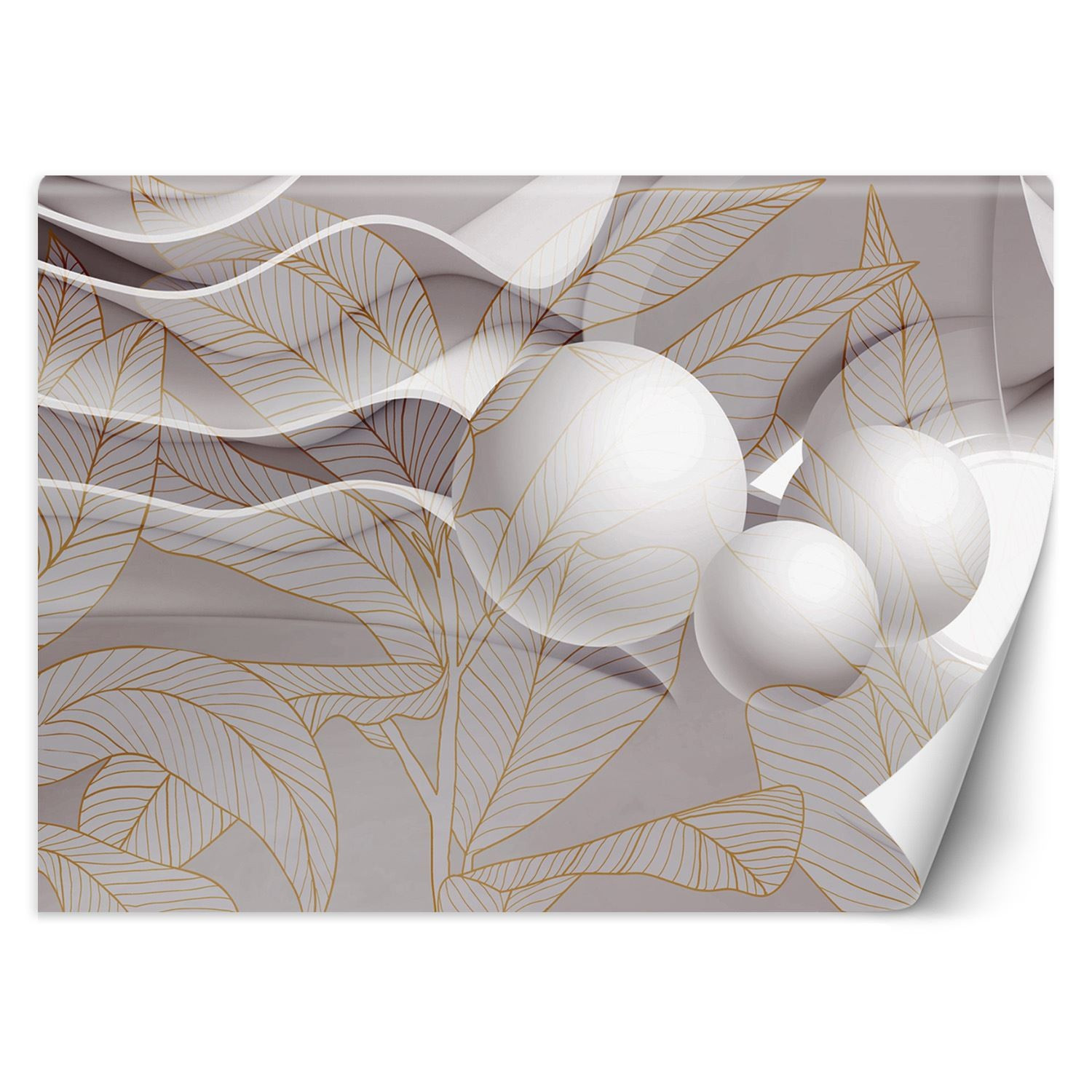 Feeby Fototapeta, Złote liście i kule 3D 150x105