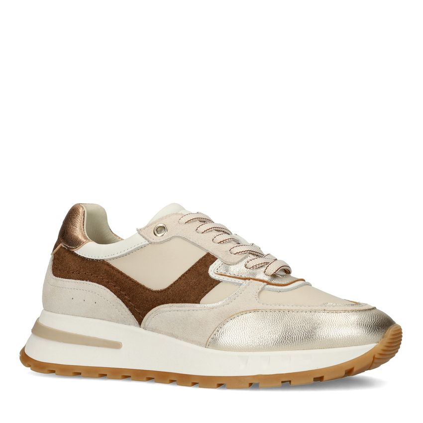 Manfield Gouden leren sneakers met met multicolor details