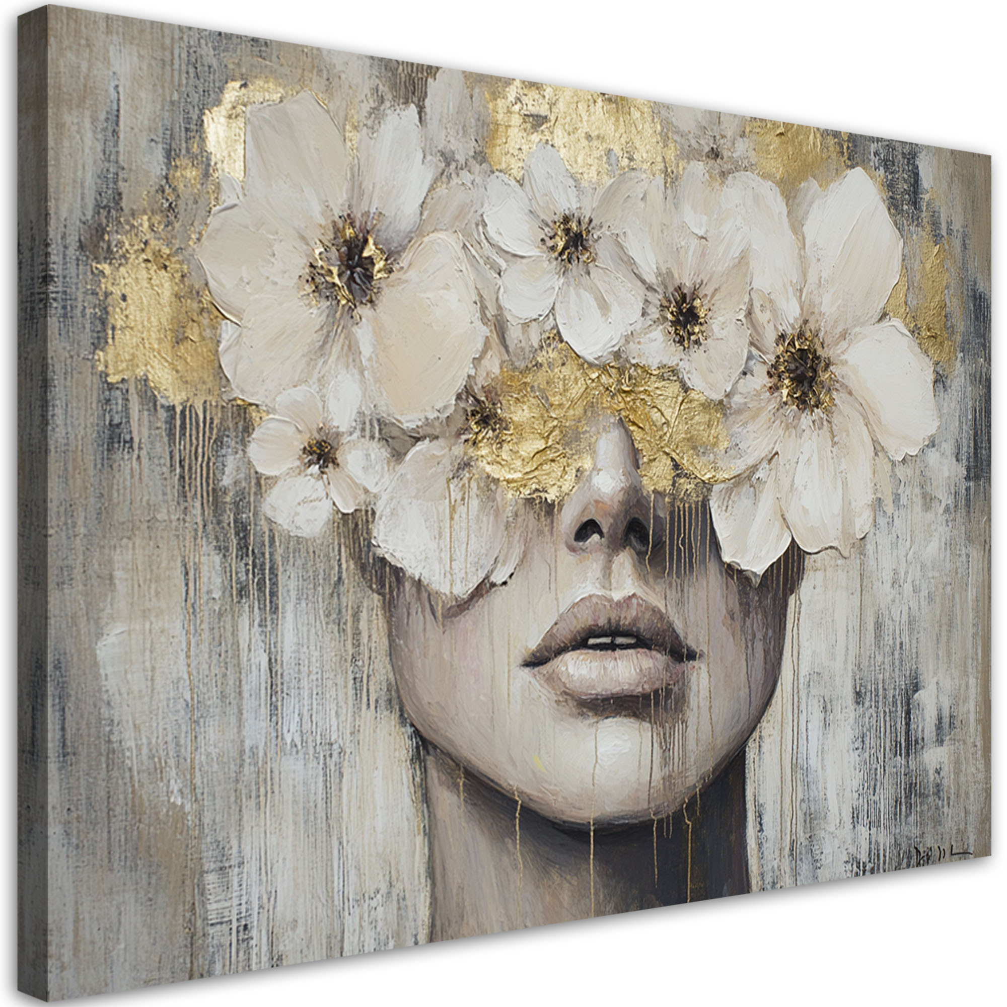 Feeby Obraz na płótnie, Kobieta Kwiaty Złoty Beżowy 60x40