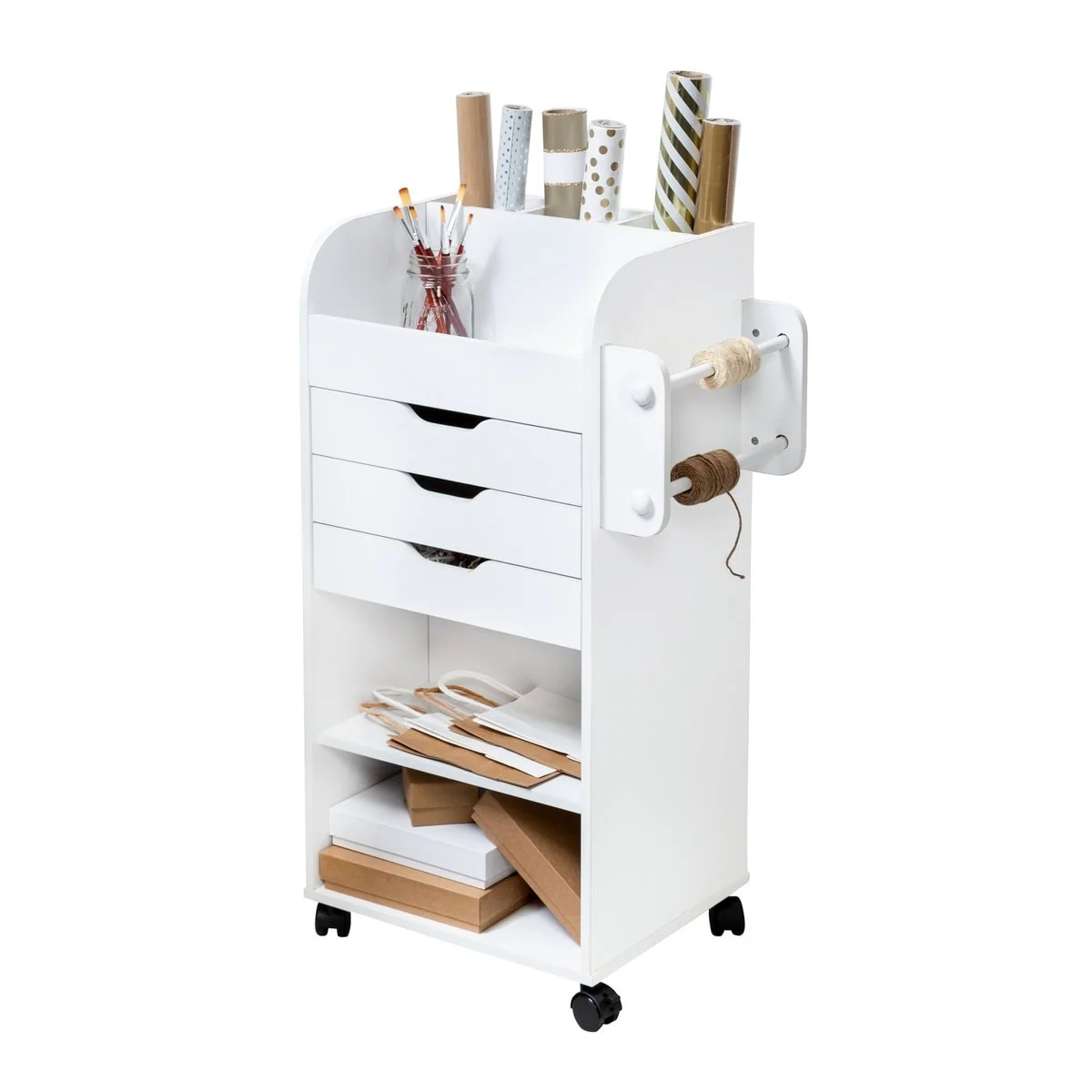 Honey-Can-Do White 3-Drawer Craft Cart with Gift Wrap Storage