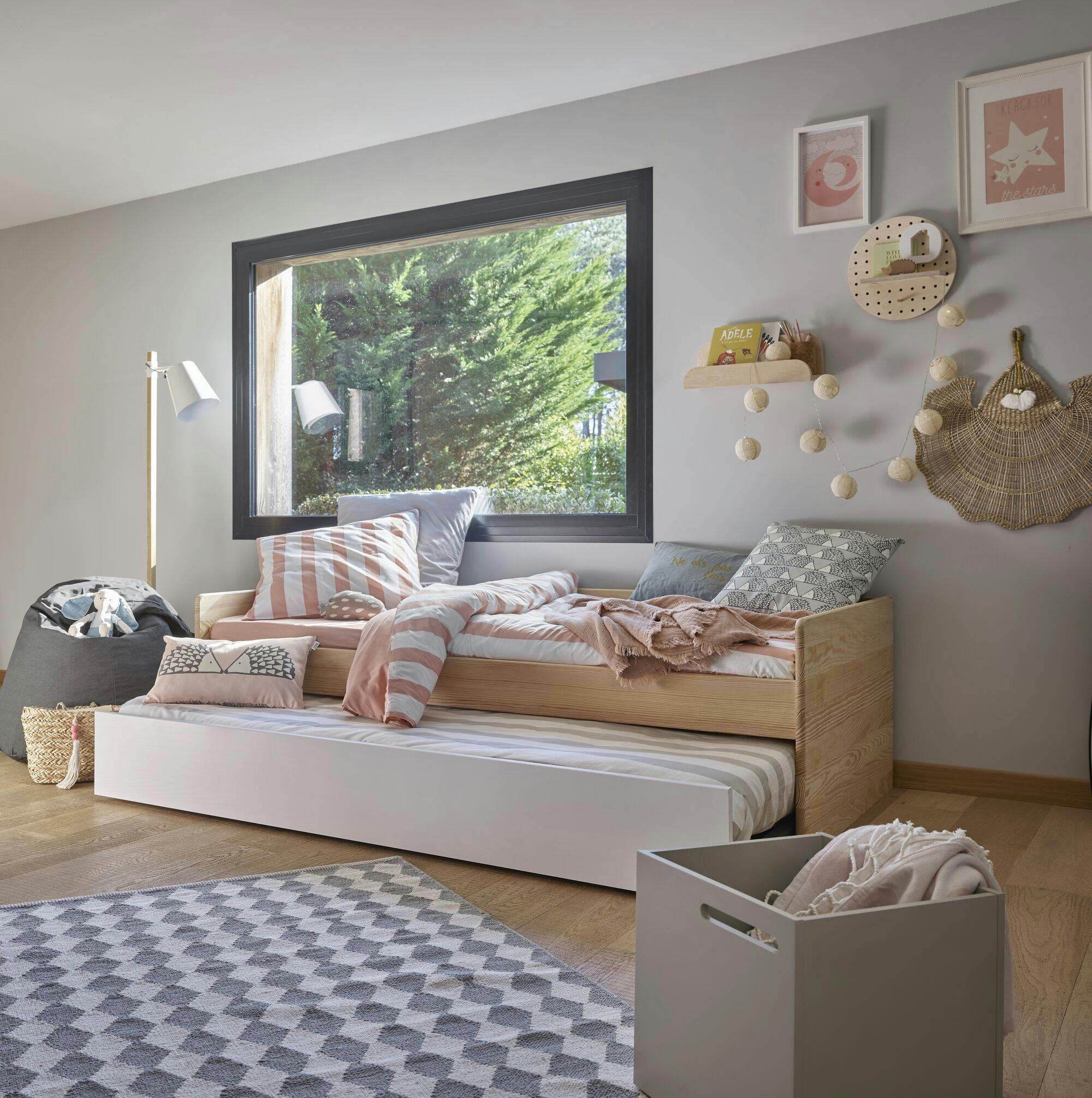 SANDRO - Lit banquette gigogne en bois 90 x 190 cm bois/blanc