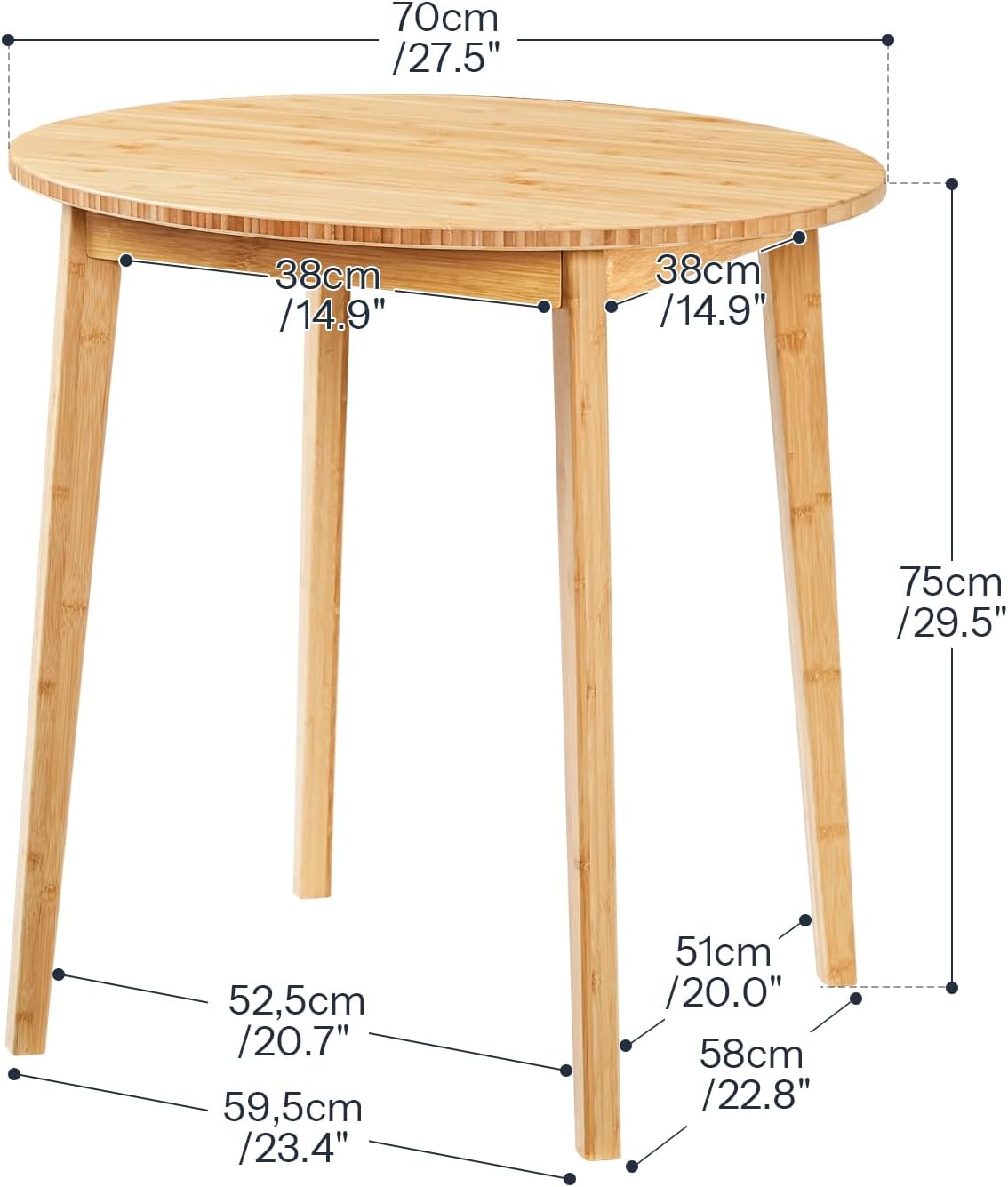 HOOBRO Bamboo Dining Table, Round Dining Table for 2, 27.5 Kitchen Table for Small Space, Writing Table, Easy to Assemble, for Dining Room, Living Room, Office, Kitchen, Apartment, Natural YL71CZ01G1