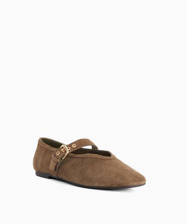 Herbs Mink - Suede Buckle-Detail Ballet Flats