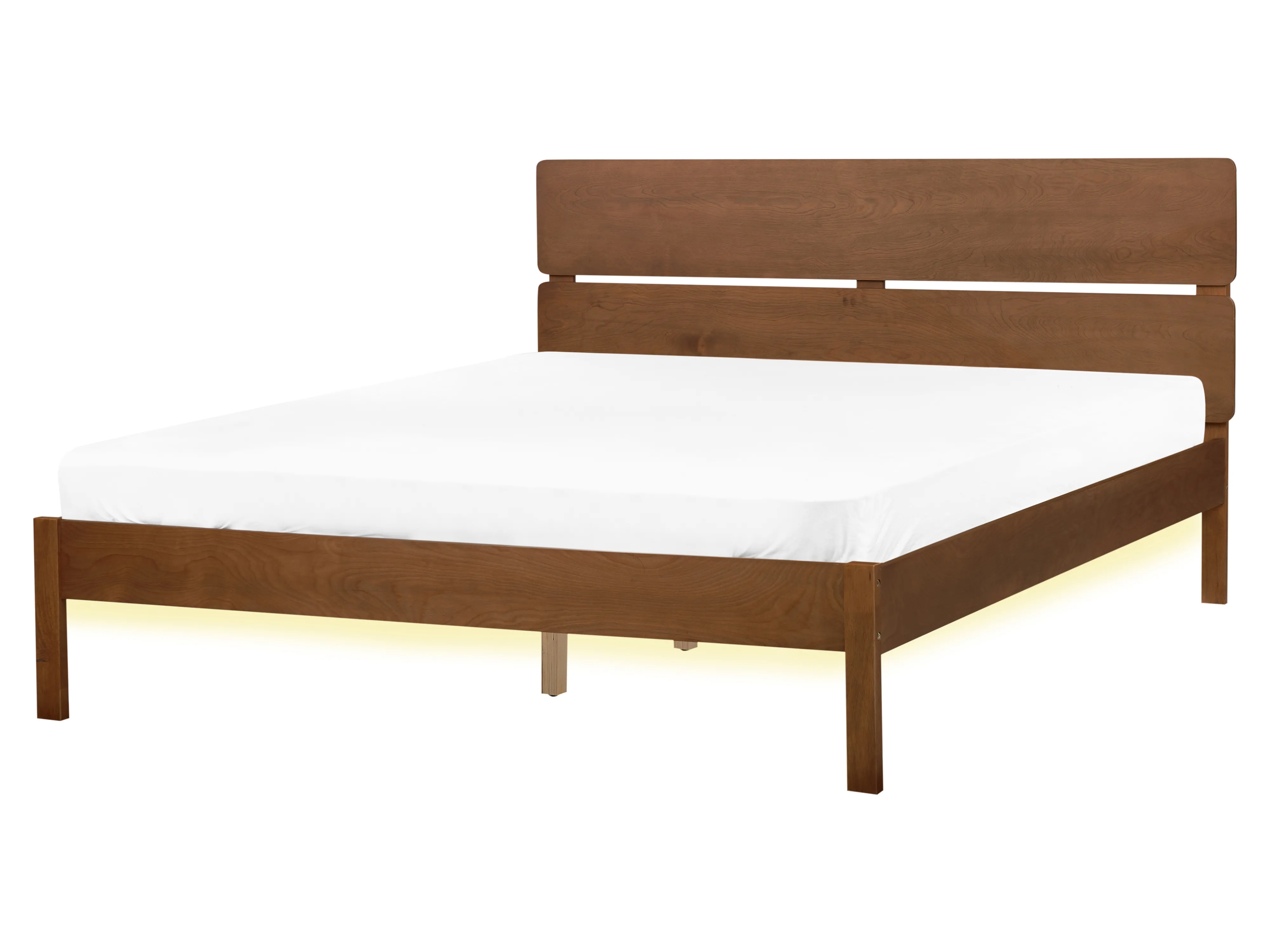 Bed with LED Wood BOISSET 160 x 200 cm (EU King Size) Dark Brown