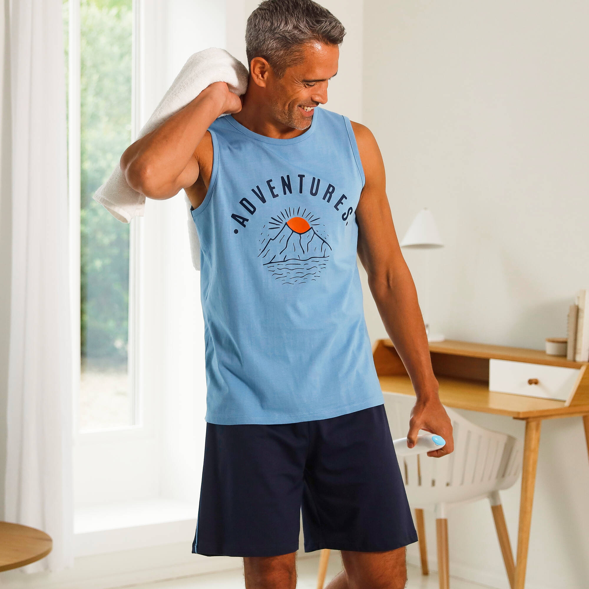 Débardeur pyjama imprimé placé coton