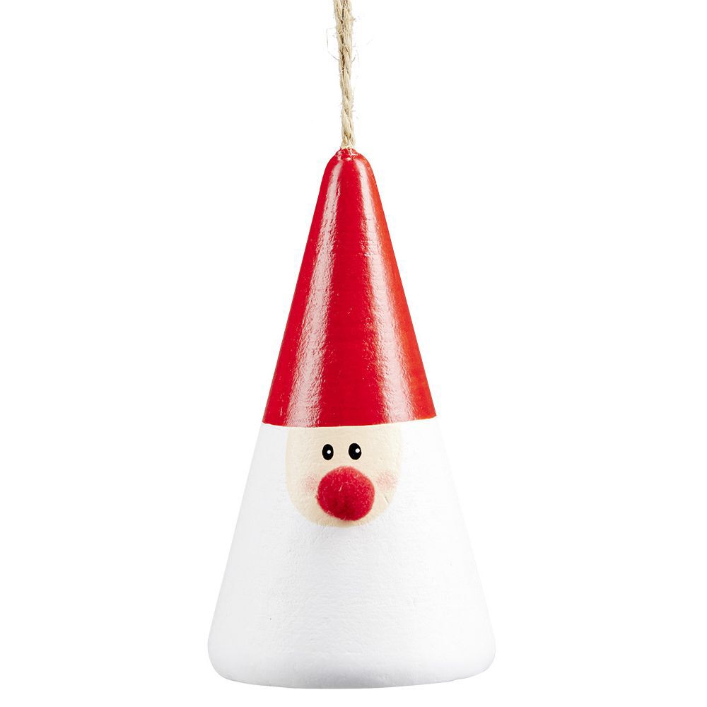 Cône en bois personnage de No&euml;l à suspendre Ø5,5xH10cm