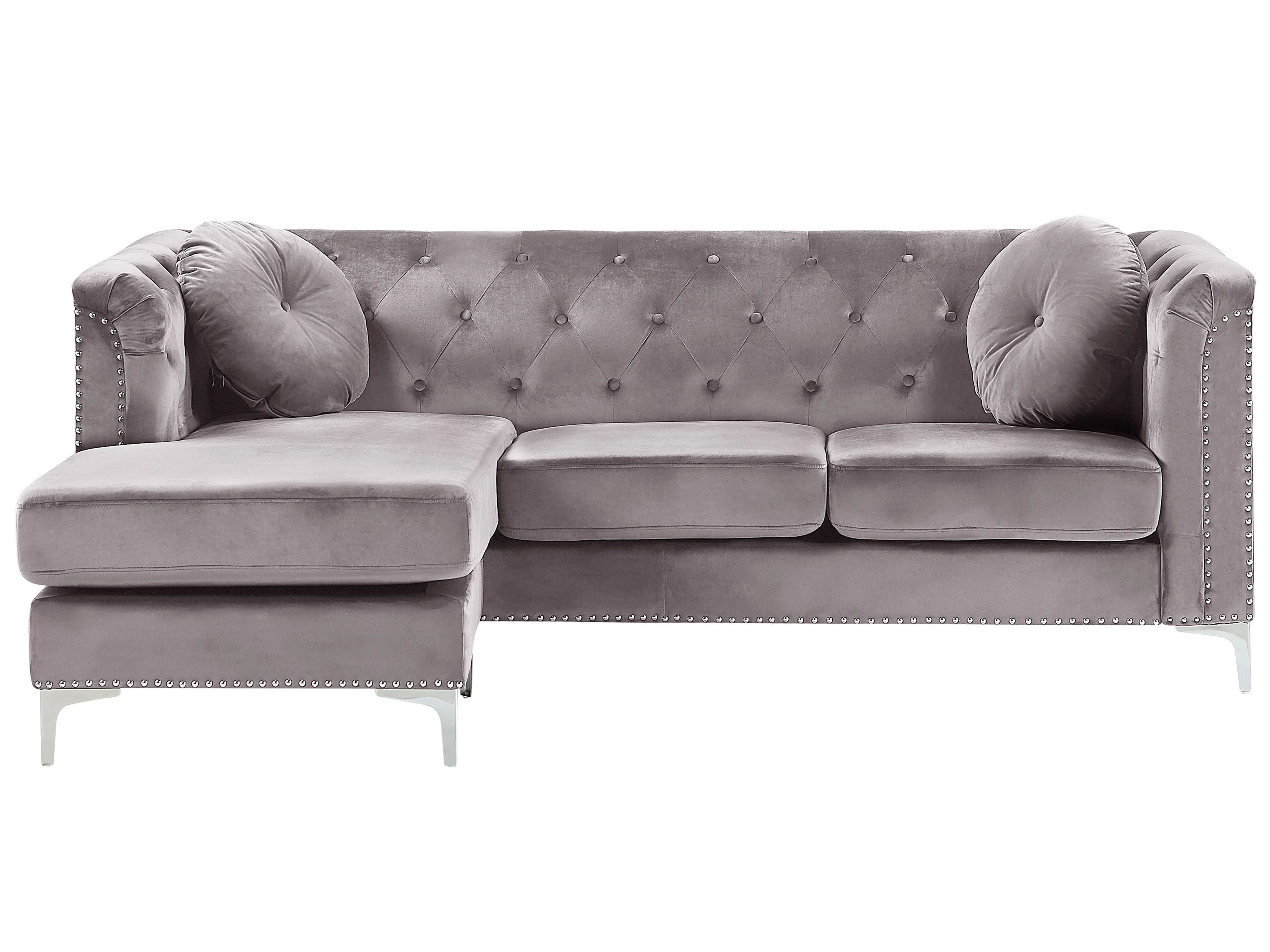 Corner Sofa 3 Seater FLEN Velvet Grey Left Hand