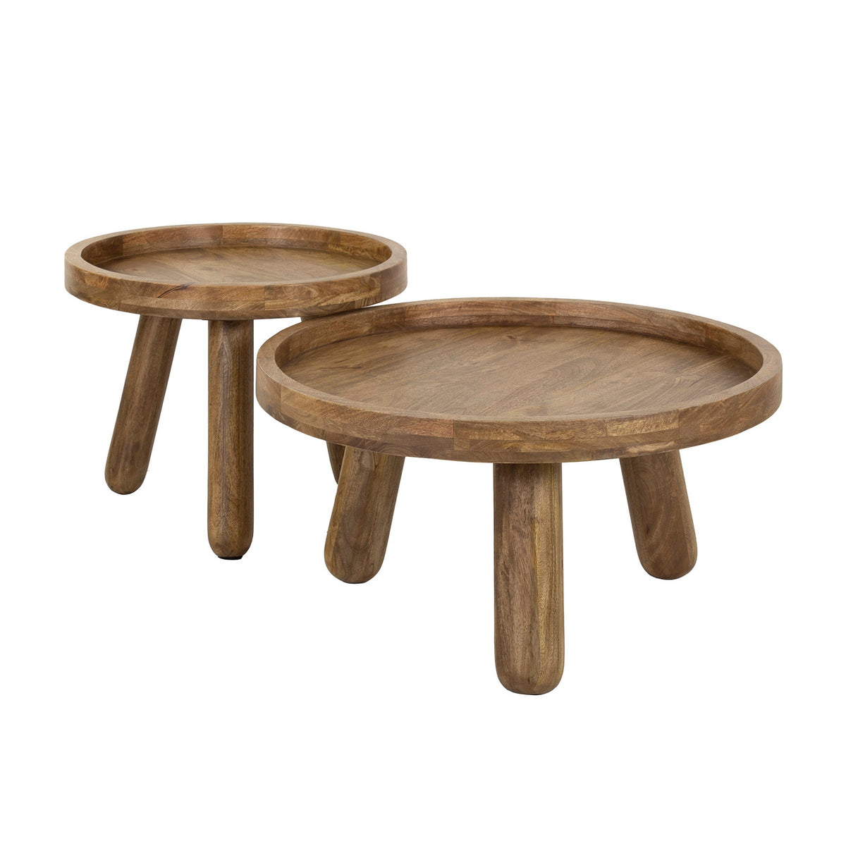 Giga Meubel Salontafel Tripod - Naturel Hout - Set van 2 - 80x80x40cm