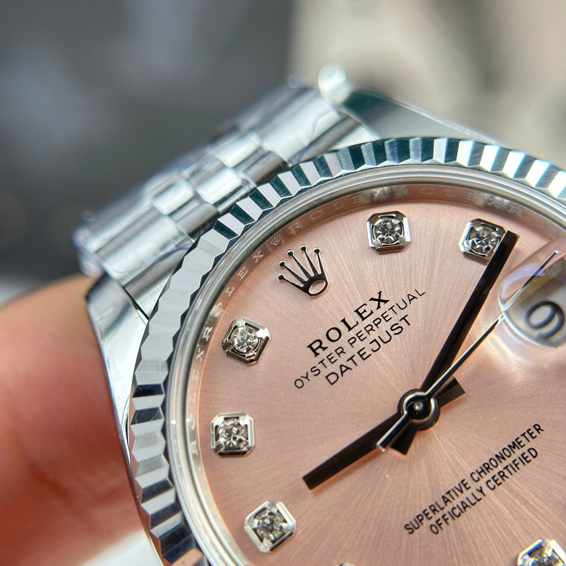 Rolex Datejust 316L Steel Pink Dial CZ Diamonds 31mm Jub THBF Replica