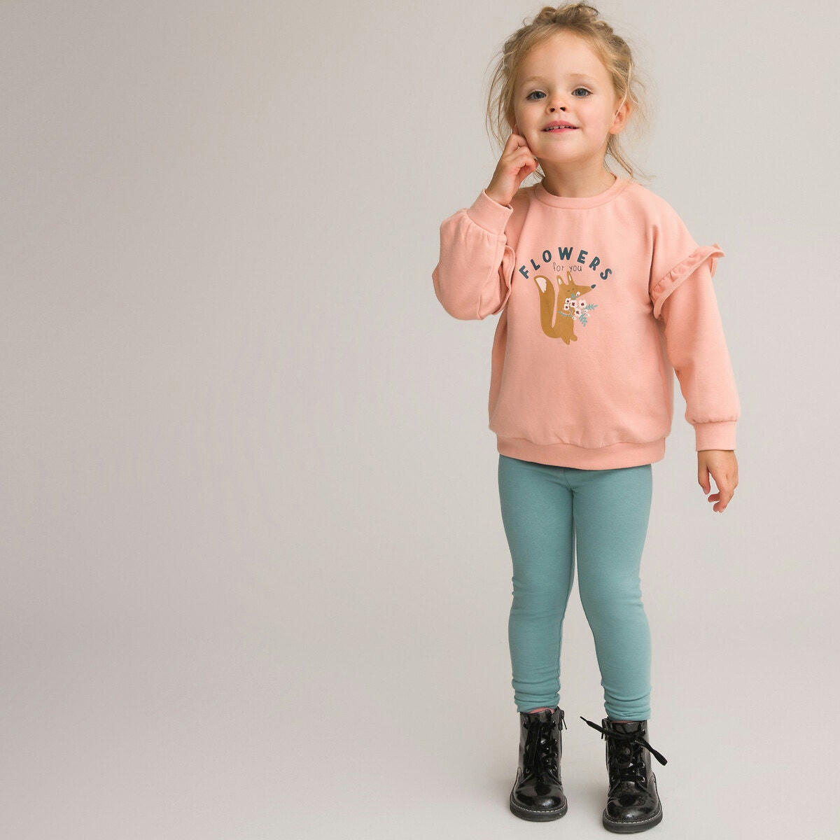 Sweat imprimé renard molleton, volants aux manches