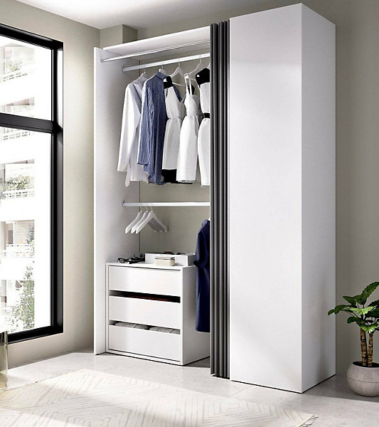 Grande Garde-robe Sciliar, Structure pour dressing, Cintre ouvert, 141x52h205 cm, Blanc et Anthracite
