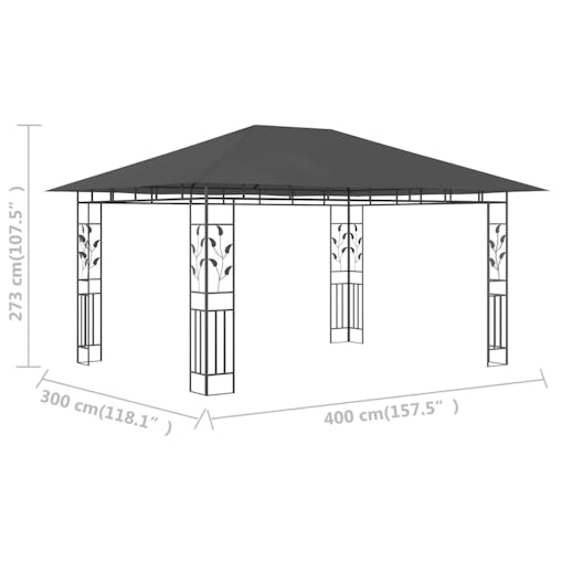 NNEVL Gazebo with Mosquito Net 4x3x2.73 m Anthracite 180 g/m&sup2;