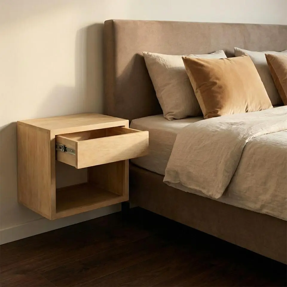 Nachtkastje Zwevend - Naturel Hout - 40x30x40cm - Jeff