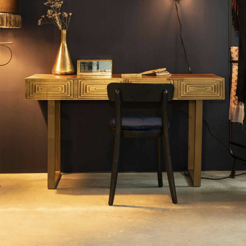 VOLAN - Console 2 tiroirs en bois or