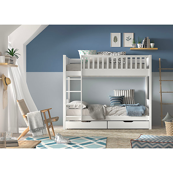 Lit superpose 90x200 sommiers et tiroirs inclus Vipack Scott Blanc
