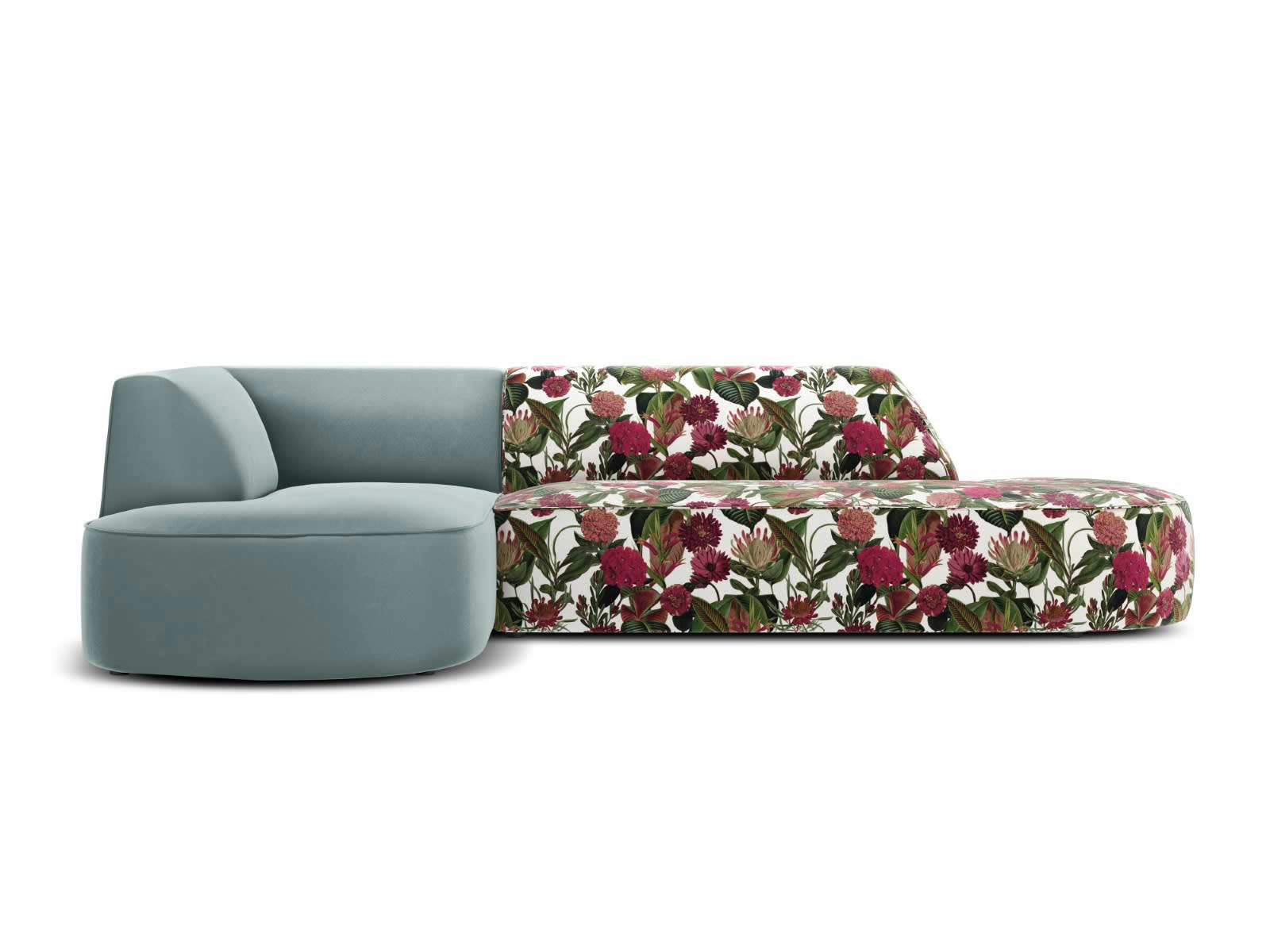 CHARLES - Canapé D'Angle Gauche 4 places en Velours Motif de Rose de Jardin