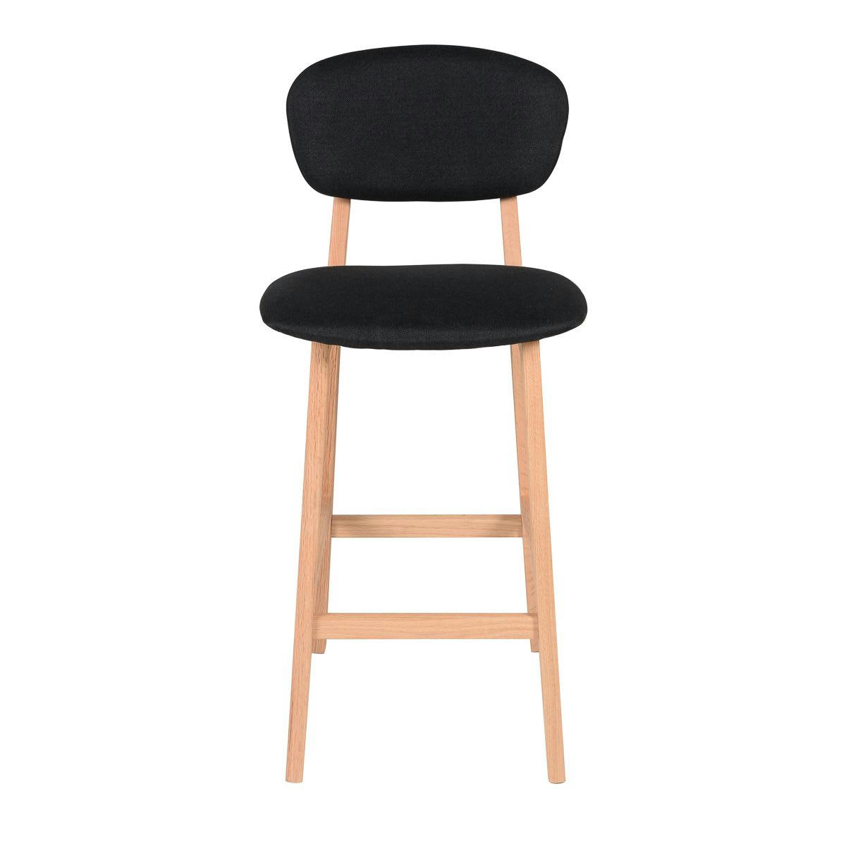 HANA - Chaise plan de travail tissu noir et pieds chêne