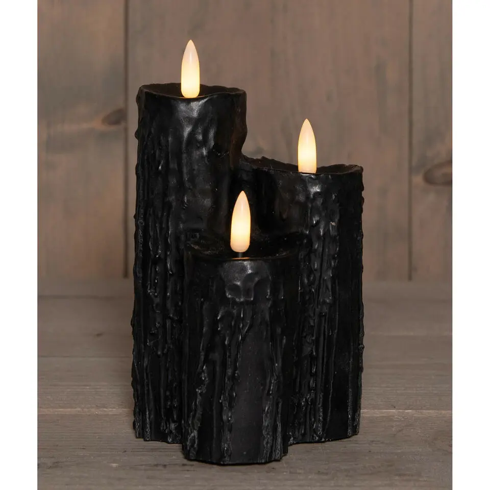 Anna's collection LED druipkaarsen set - 3x - zwart - 16 x 11 cm